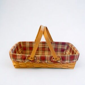 Longaberger Large Gathering Basket w/Plaid Liner 2002 (Red, Green, Ivory)